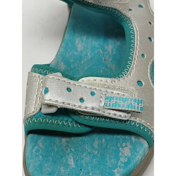 Girls LL Bean Kids Sport Sandal W/ Hook & Loop Closure Silver Blue Size 12 - Picture 6 of 9